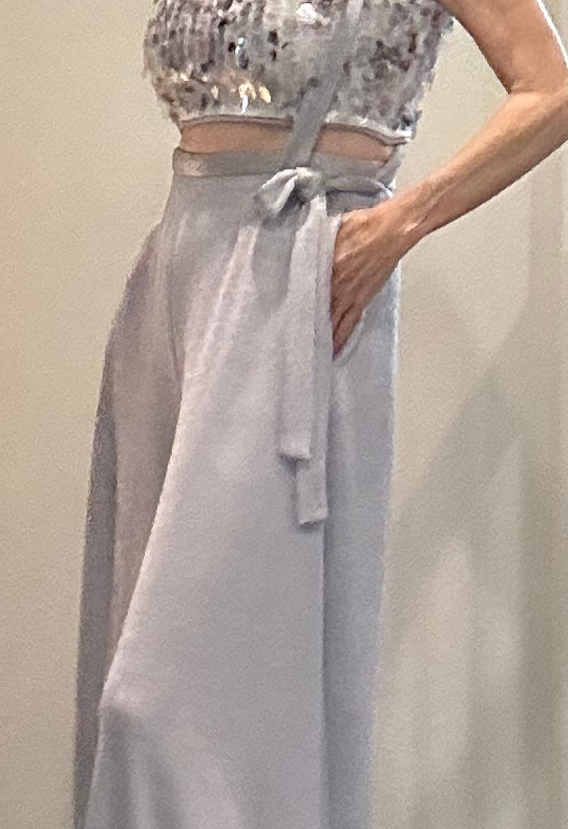 Silver Knit Wide Leg Pant