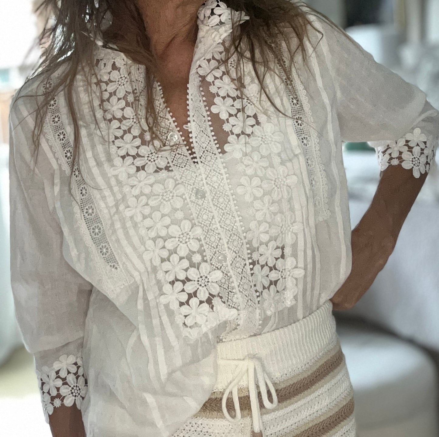 White Embroidered Peasant Blouse