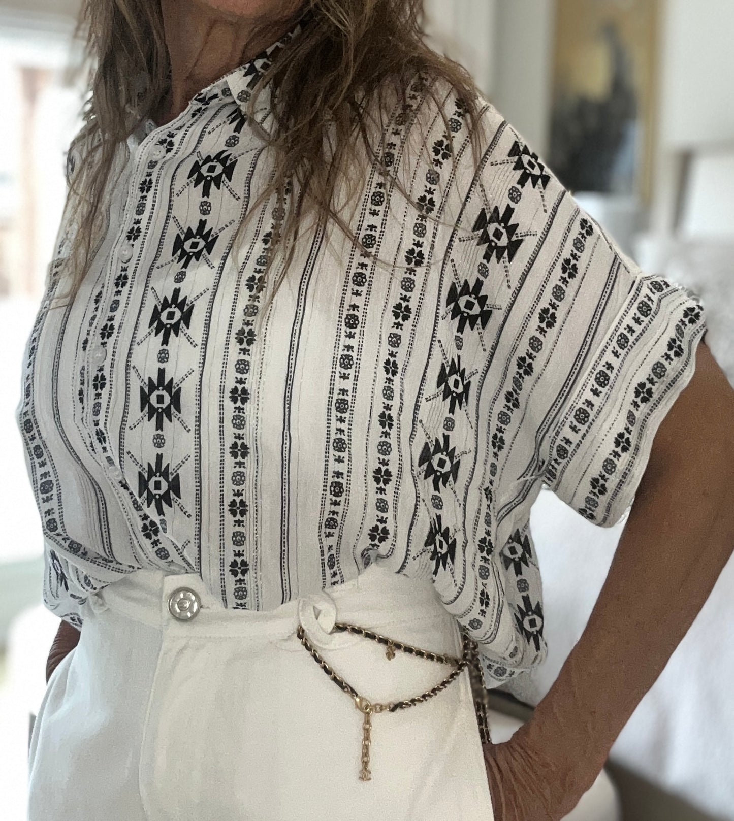 Black and White Gauze Shirt