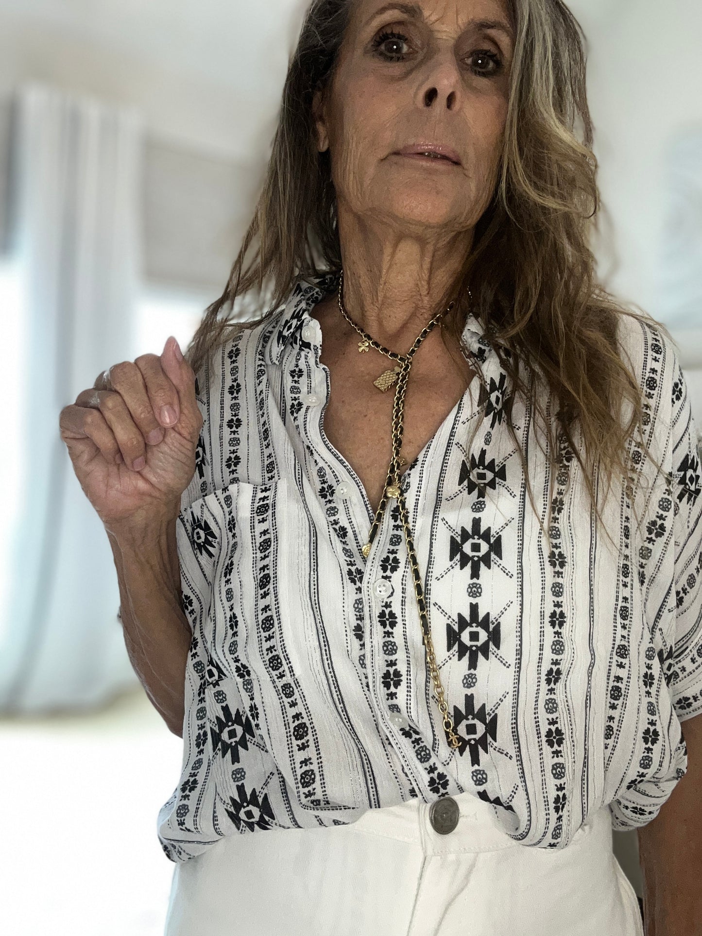 Black and White Gauze Shirt