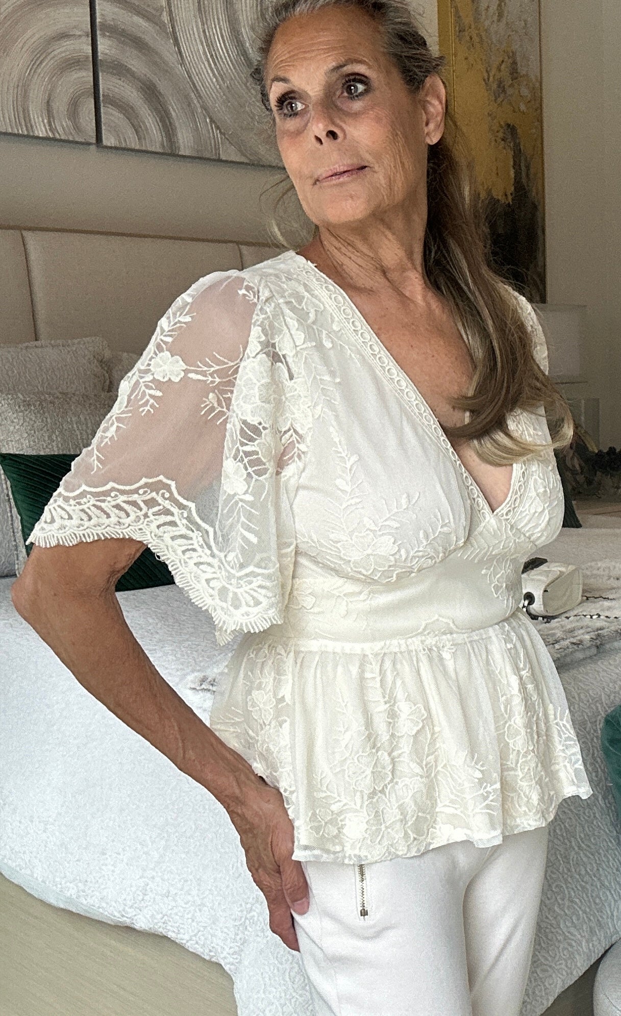 Ivory Tulle and Lace Blouse