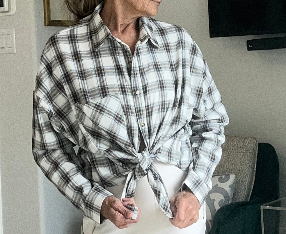 Oversized White Plaid Shirt