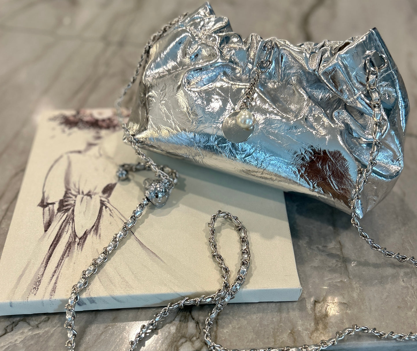 Silver Vegan Leather Evening Bag