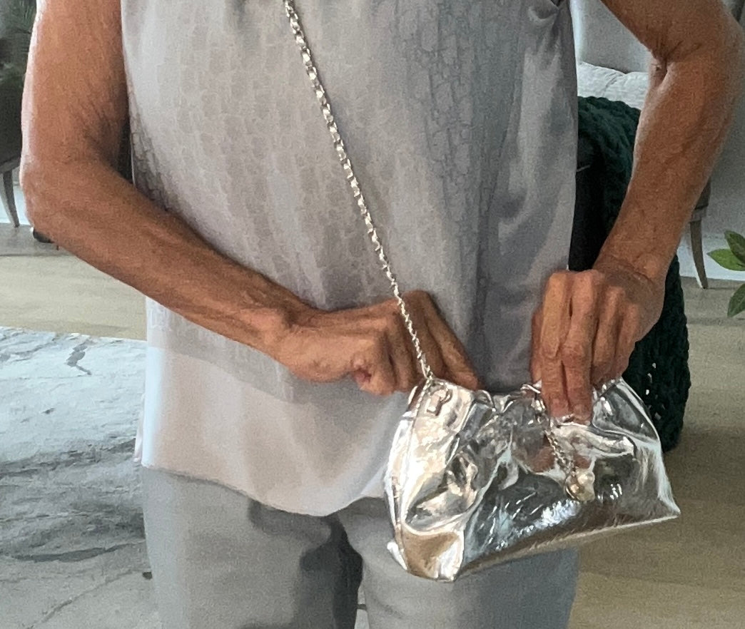 Silver Vegan Leather Evening Bag