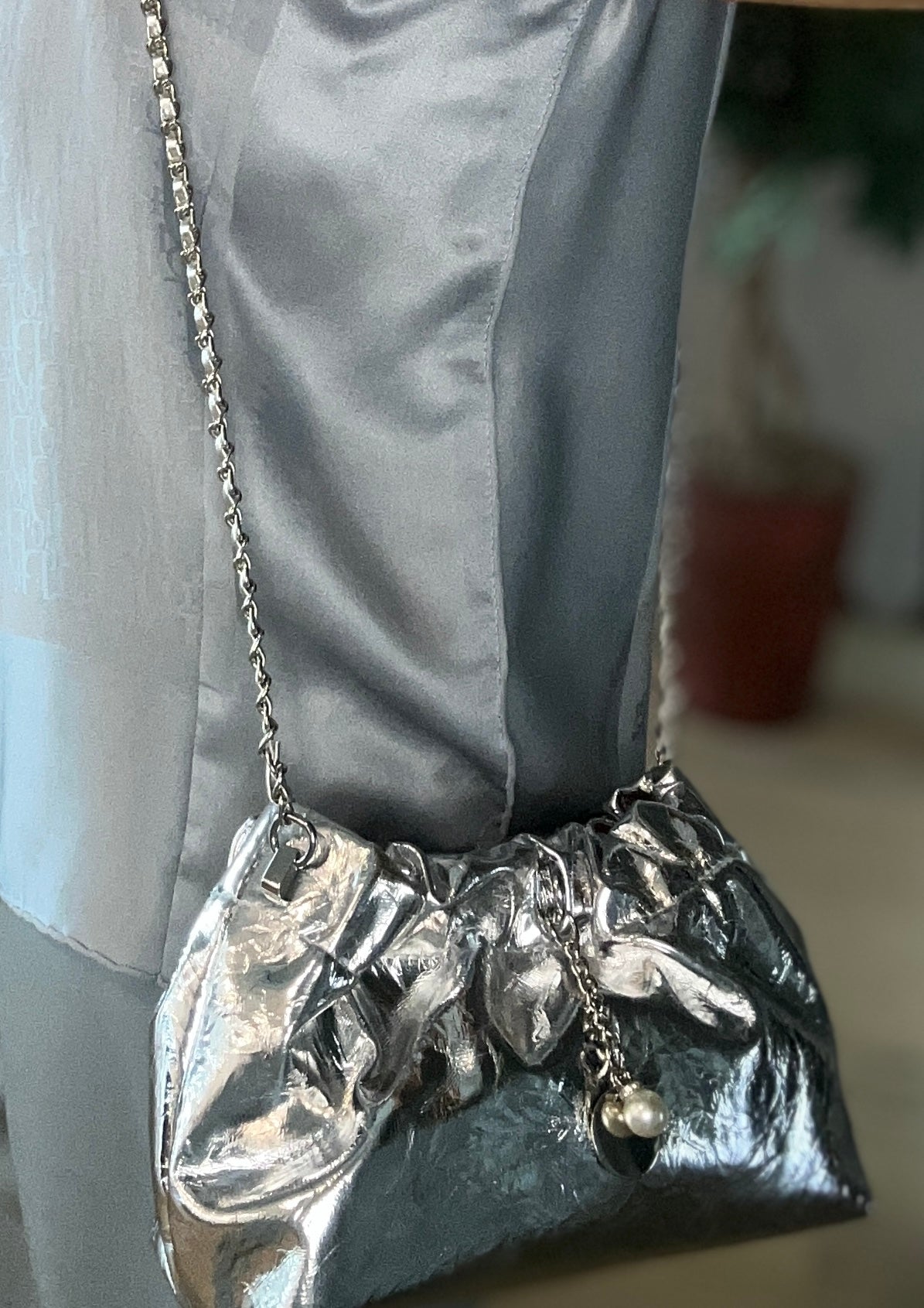 Silver Vegan Leather Evening Bag