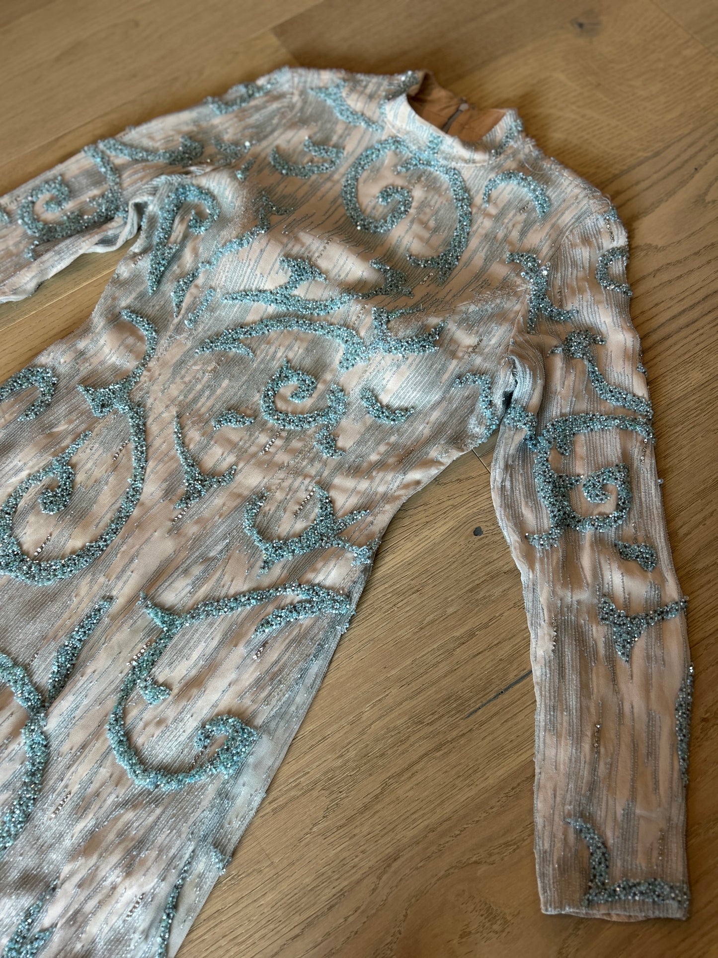 Long Sleeve Beaded Evening Gown