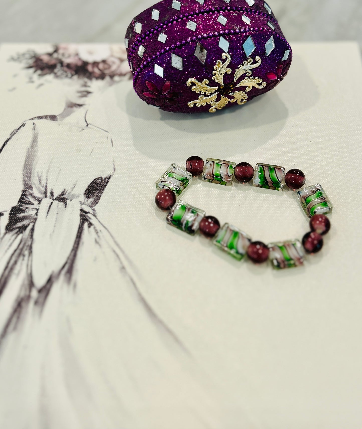 Purple, Green, and Clear Lucite Bracelet