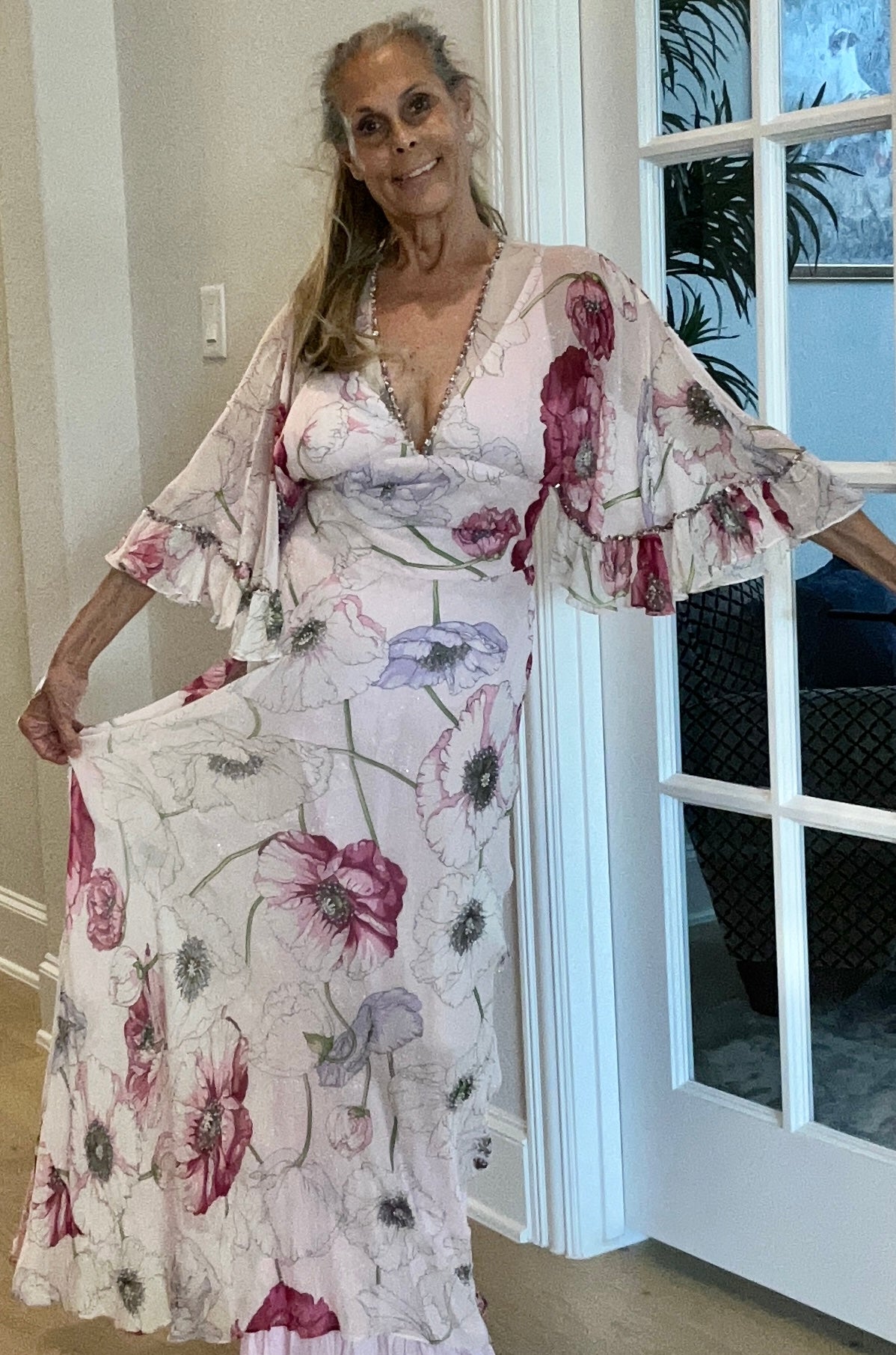 Pink Floral Chiffon Gown