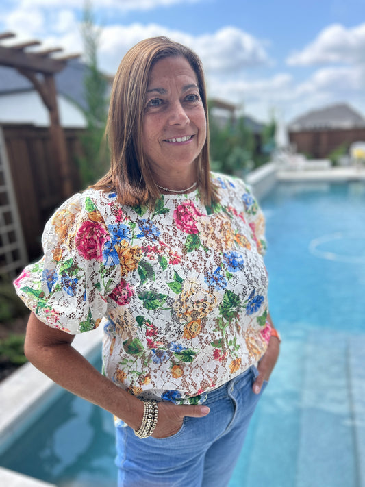 Short Sleeve Floral Lace Blouse