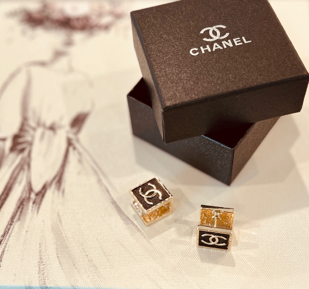 Gold and Black Chanel Earrings