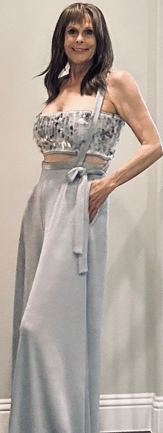 Silver Knit Wide Leg Pant