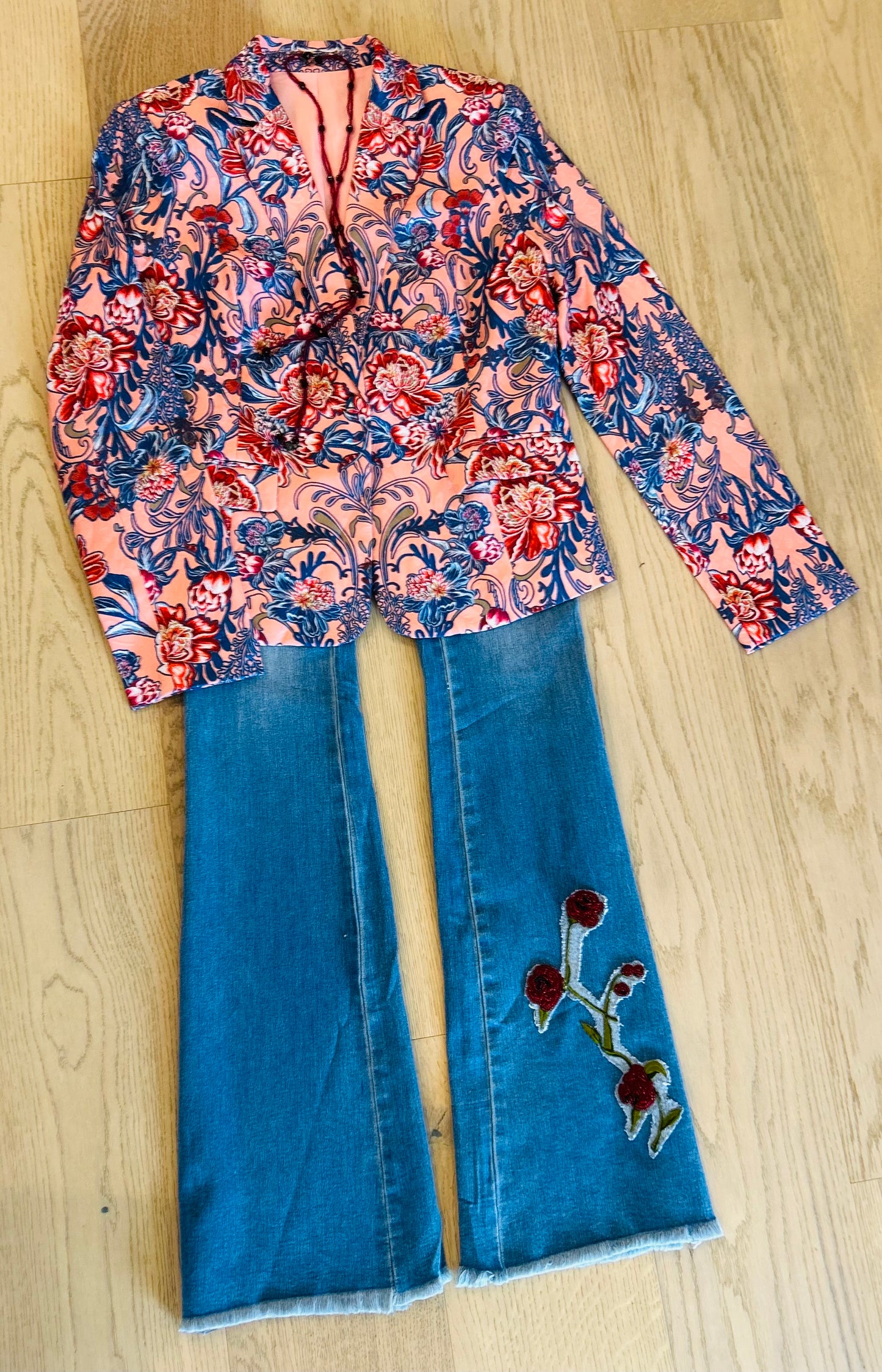 Light Blue Stretch Jean with Red Roses