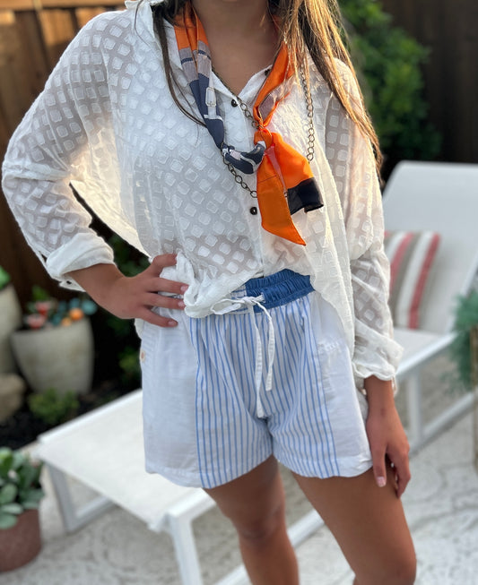 Textured White Chiffon Blouse
