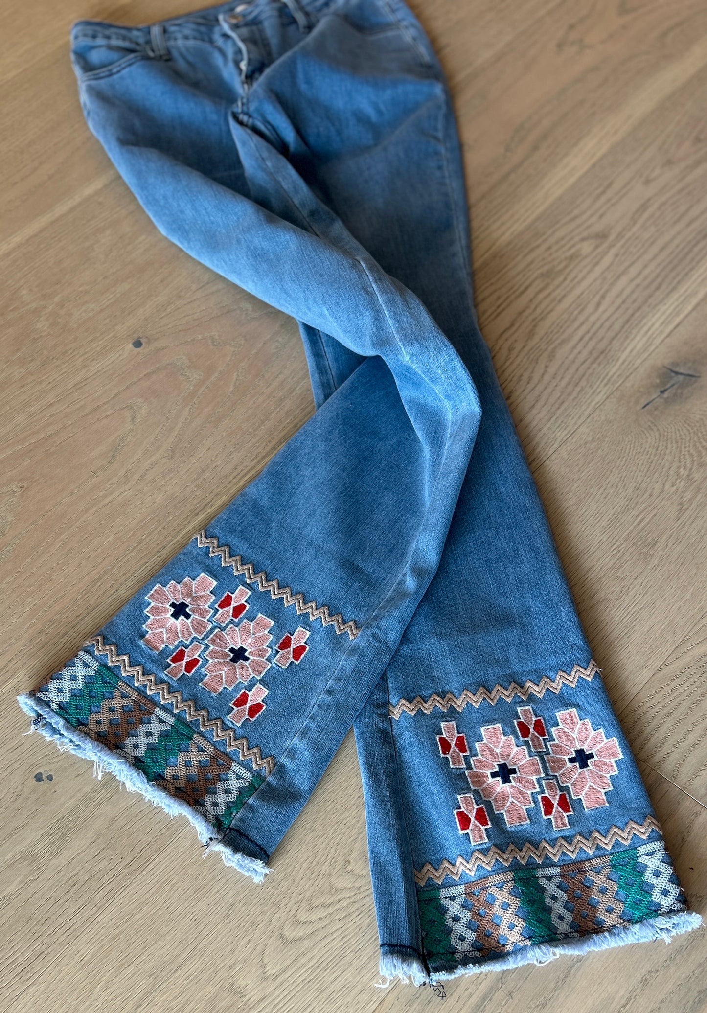 Blue Stretch Denim Embroidered Jean