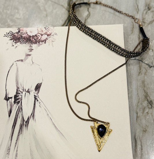Black Choker and Long Necklace