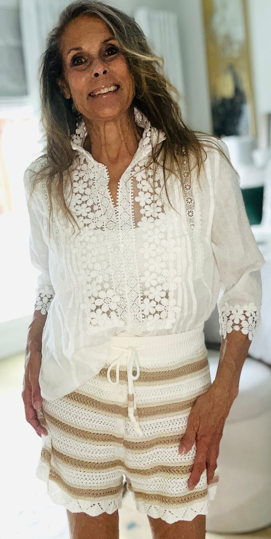 White Embroidered Peasant Blouse
