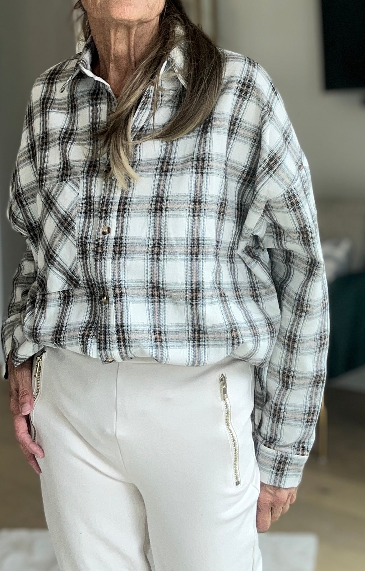 Oversized White Plaid Shirt