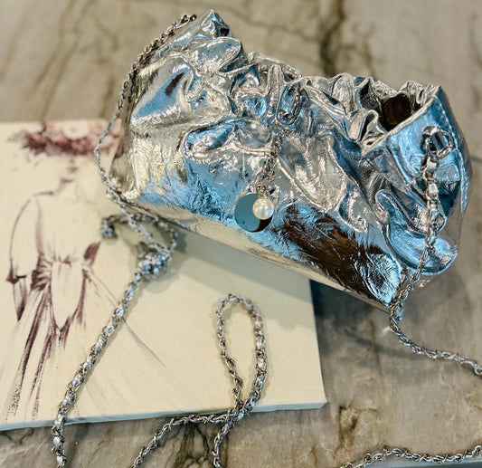 Silver Vegan Leather Evening Bag