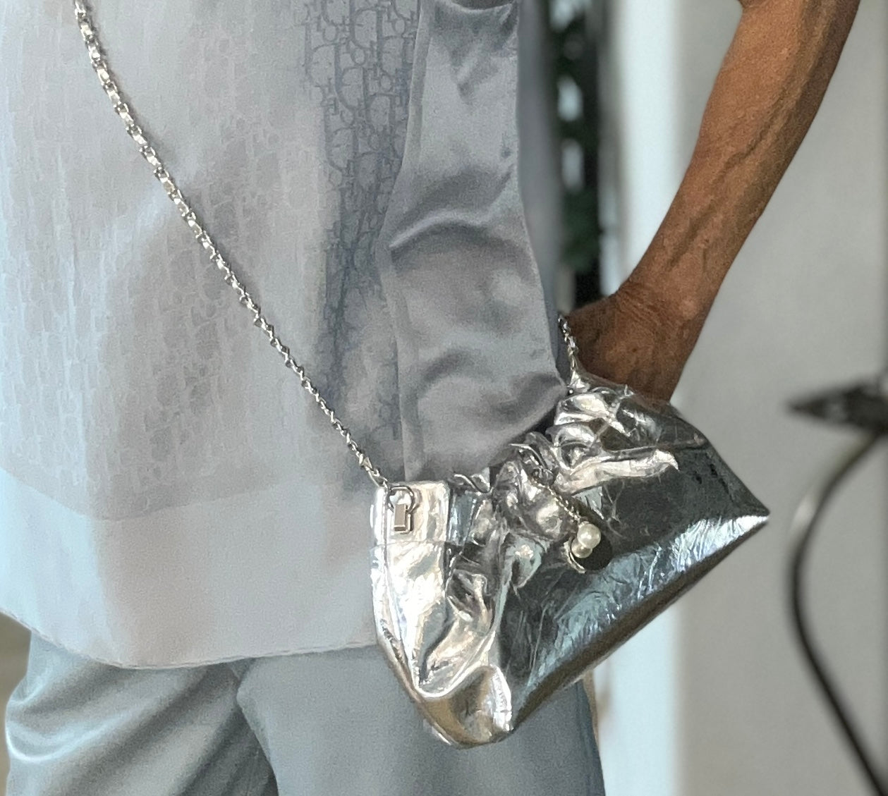 Silver Vegan Leather Evening Bag