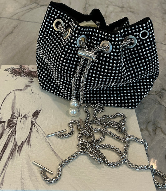 Black Evening Bag with Crystal Rhinestones