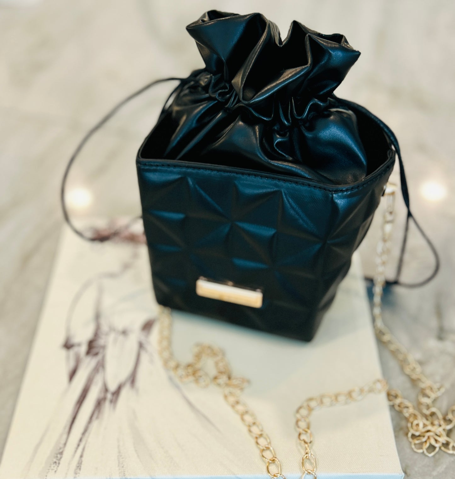 Small Vegan Leather Drawstring Bag