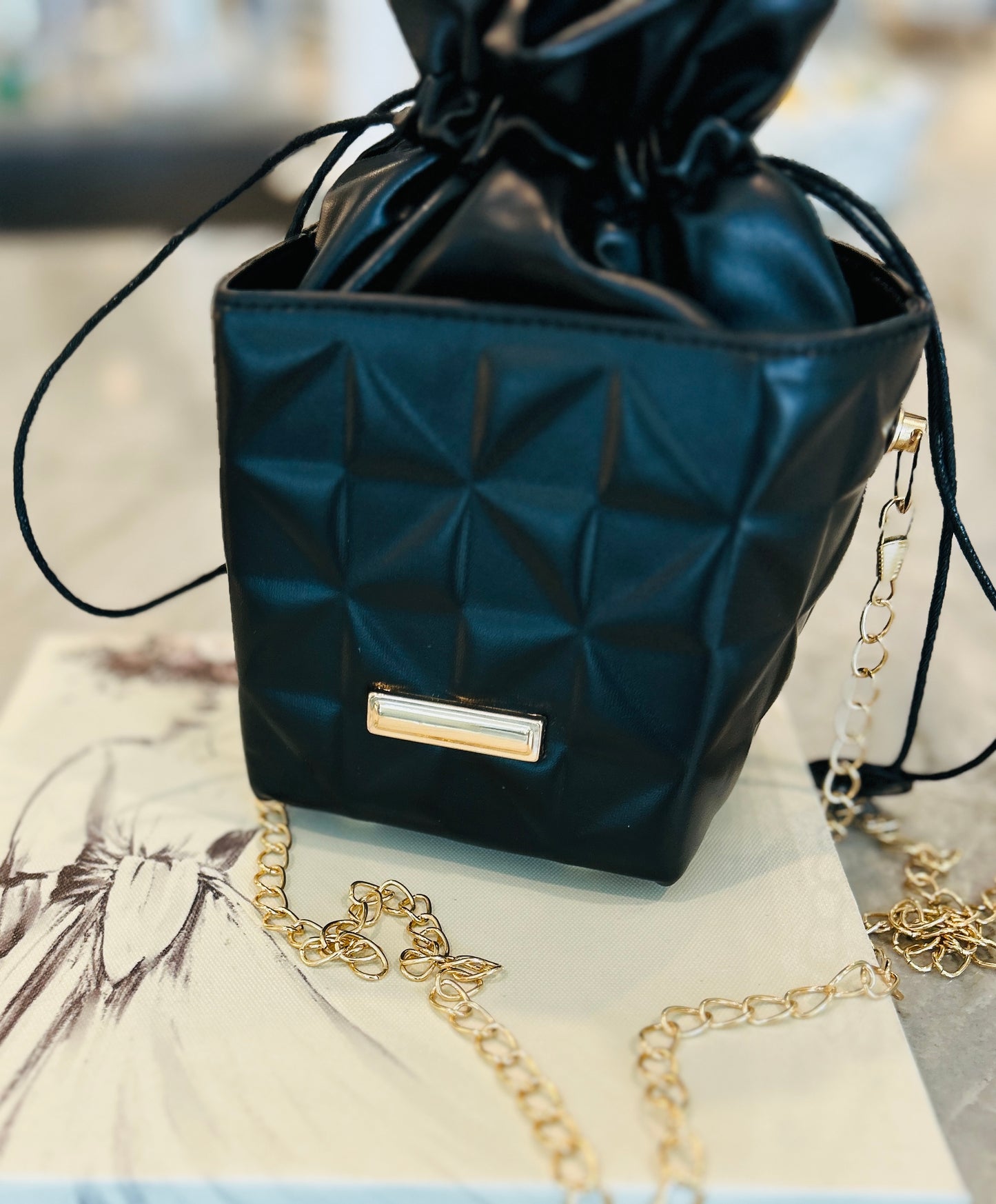 Small Vegan Leather Drawstring Bag
