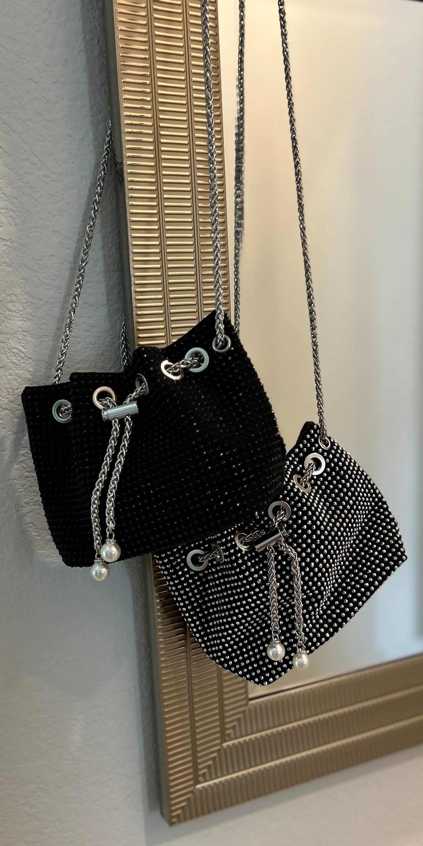 Black Evening Bag with Crystal Rhinestones