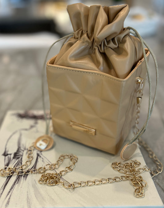 Beige Vegan Leather Hand Bag or Crossbody