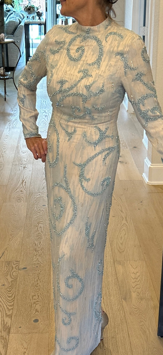 Long Sleeve Beaded Evening Gown