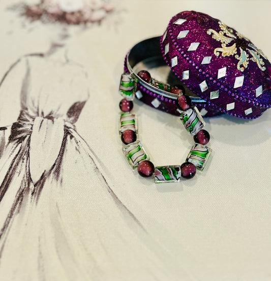 Purple, Green, and Clear Lucite Bracelet