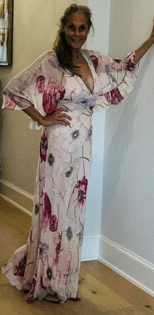 Pink Floral Chiffon Gown