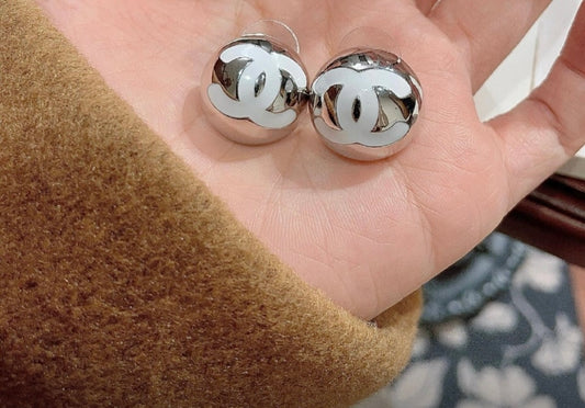 Chanel Silver and White Earrings