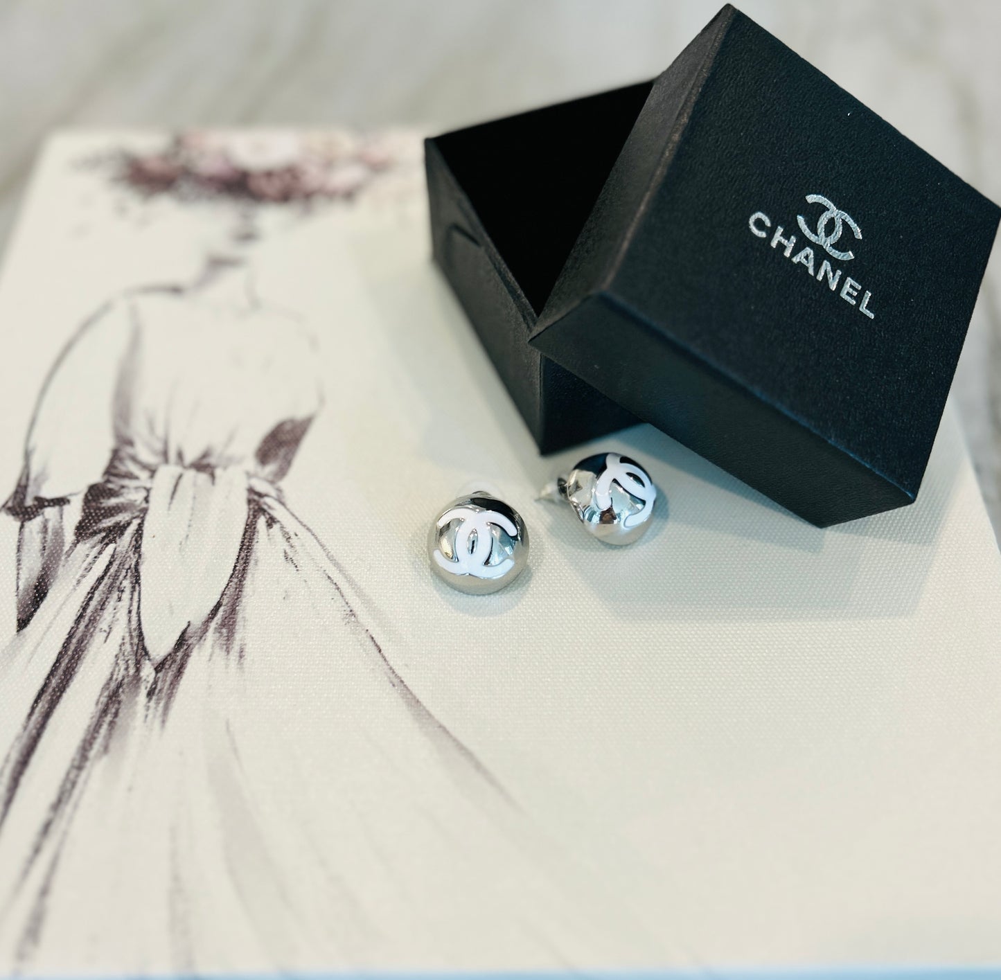 Chanel Silver and White Earrings